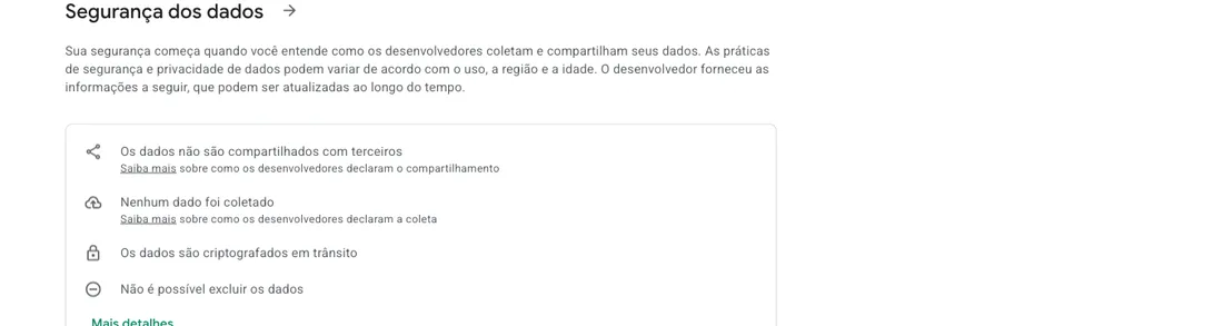 Seção Segurança dos dados do pacote com.sel.two.locally