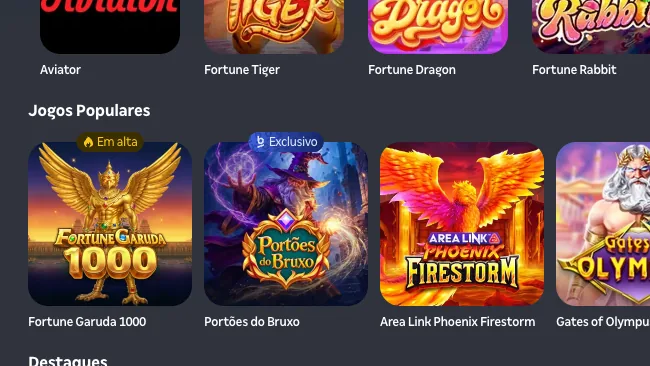Seção Jogos Populares do cassino da Betnacional com os selos Em alta e Exclusivo